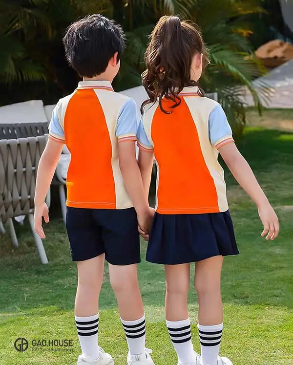 Áo đồng phục mầm non màu cam phối cầu vai GUM1970021