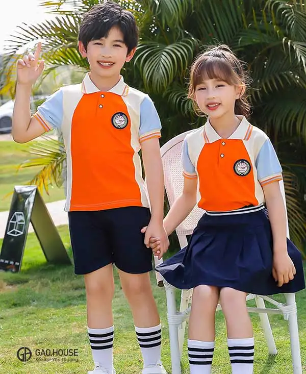 Áo đồng phục mầm non màu cam phối cầu vai GUM1970021