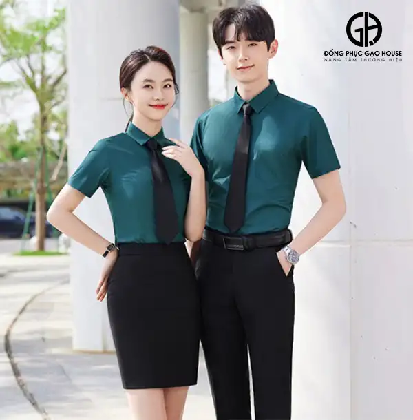 Áo sơ mi đồng phục công sở màu xanh đậm